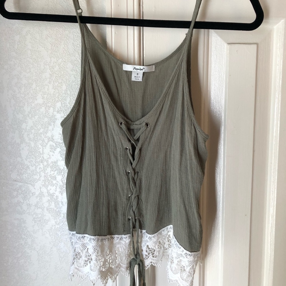 Olive Green & Lace Tank-top